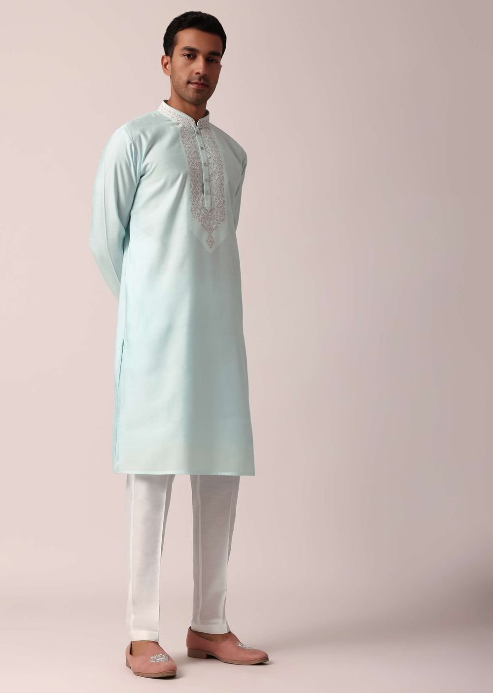 Stylish Blue Silk Kurta Set For Men