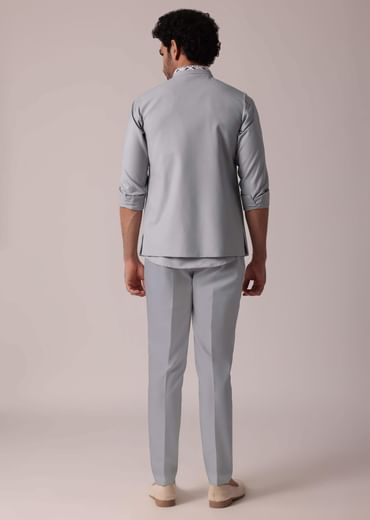 Stylish Grey Short Kurta With Embroidered Matching Bandi