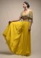 Sun Yellow Palazzo Suit With 3D Organza Flower Embellished Crop Top And Short Cape