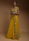 Sun Yellow Skirt, Crop Top And Jacket With 3D Flowers And Embossed Embroidery