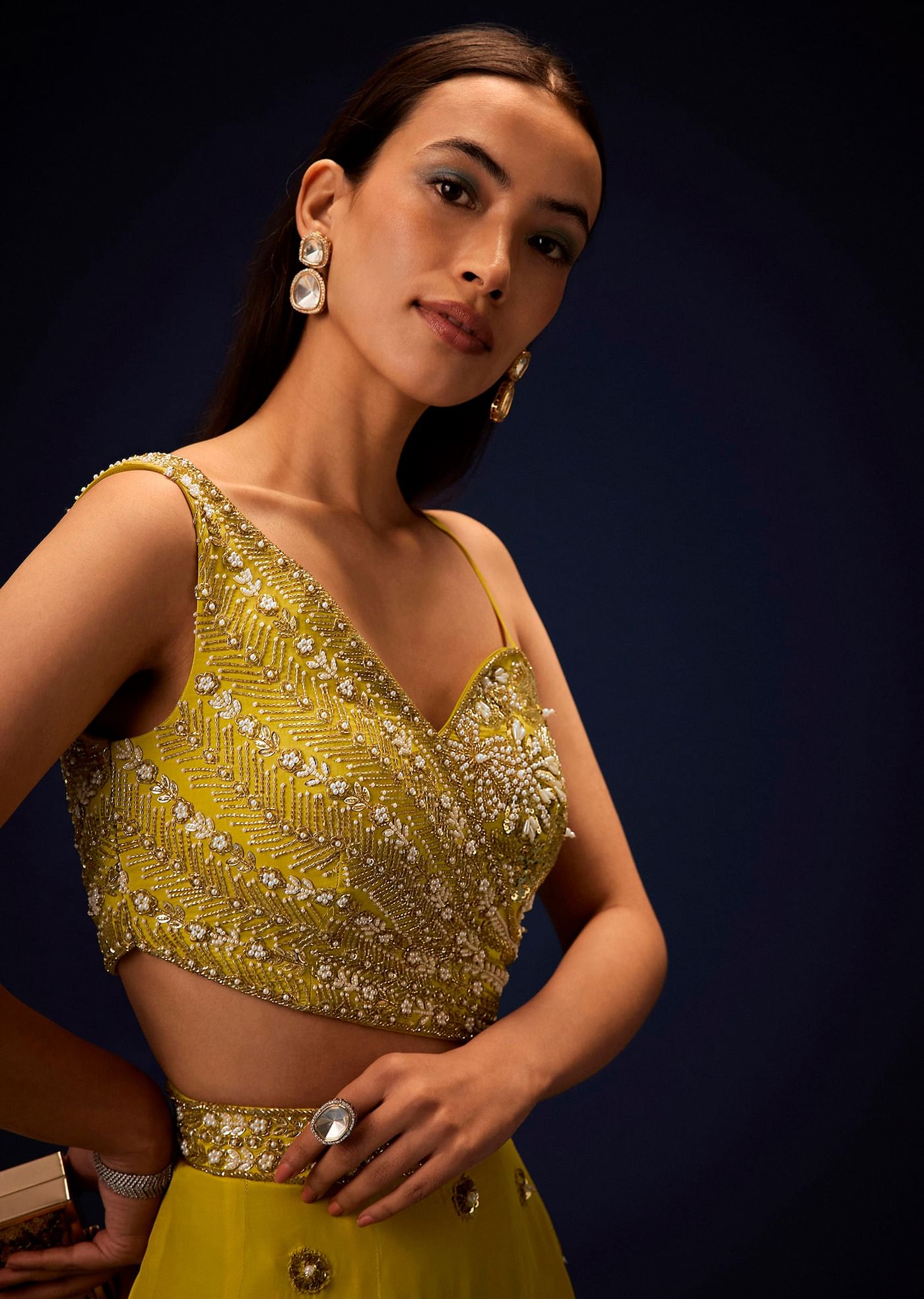 Sunglow Mustard Hand Embroidered Double Layer Frill Jumpsuit