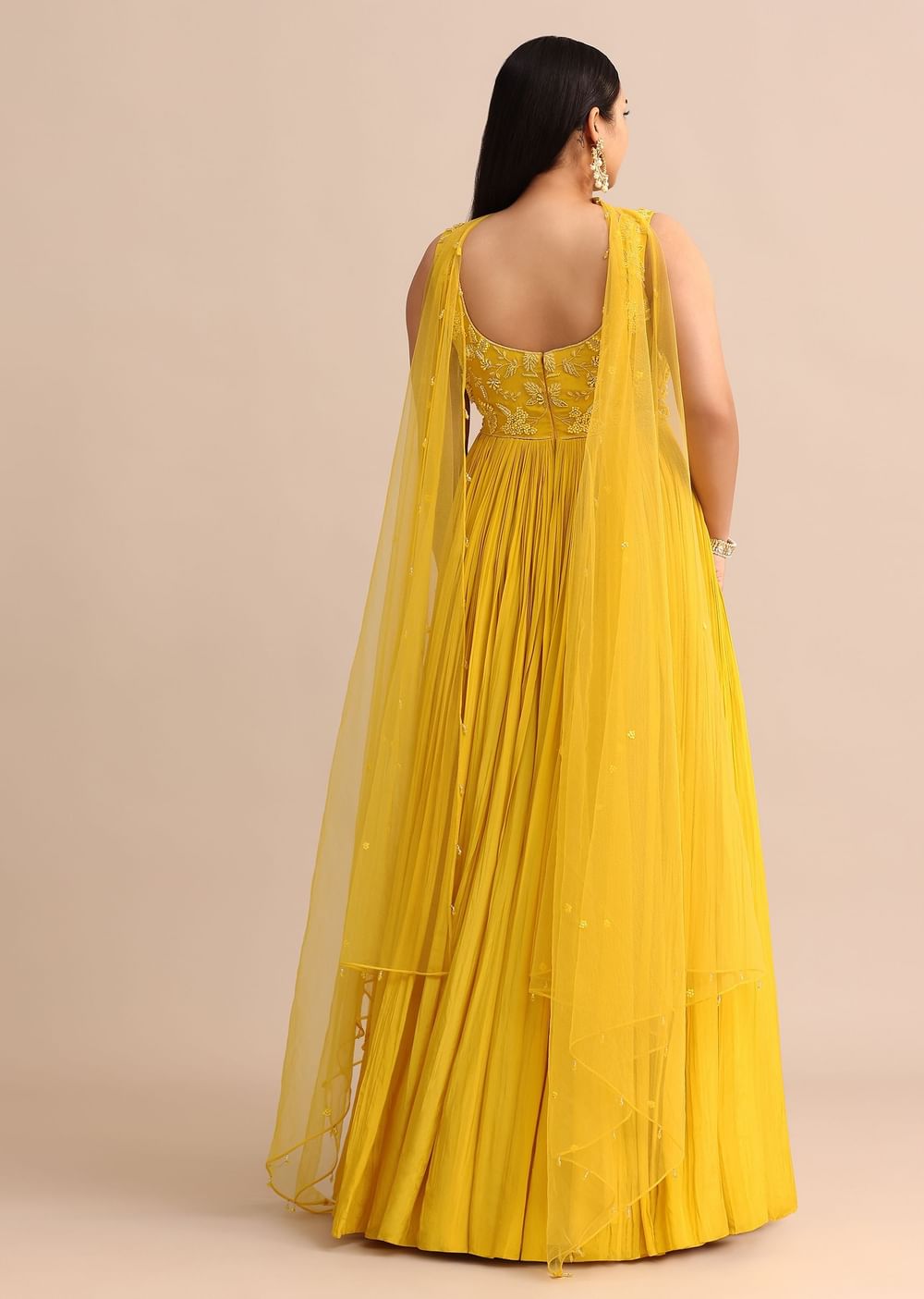Sweetheart Neck Yellow Embroidered Anarkali Suit With Choker Dupatta