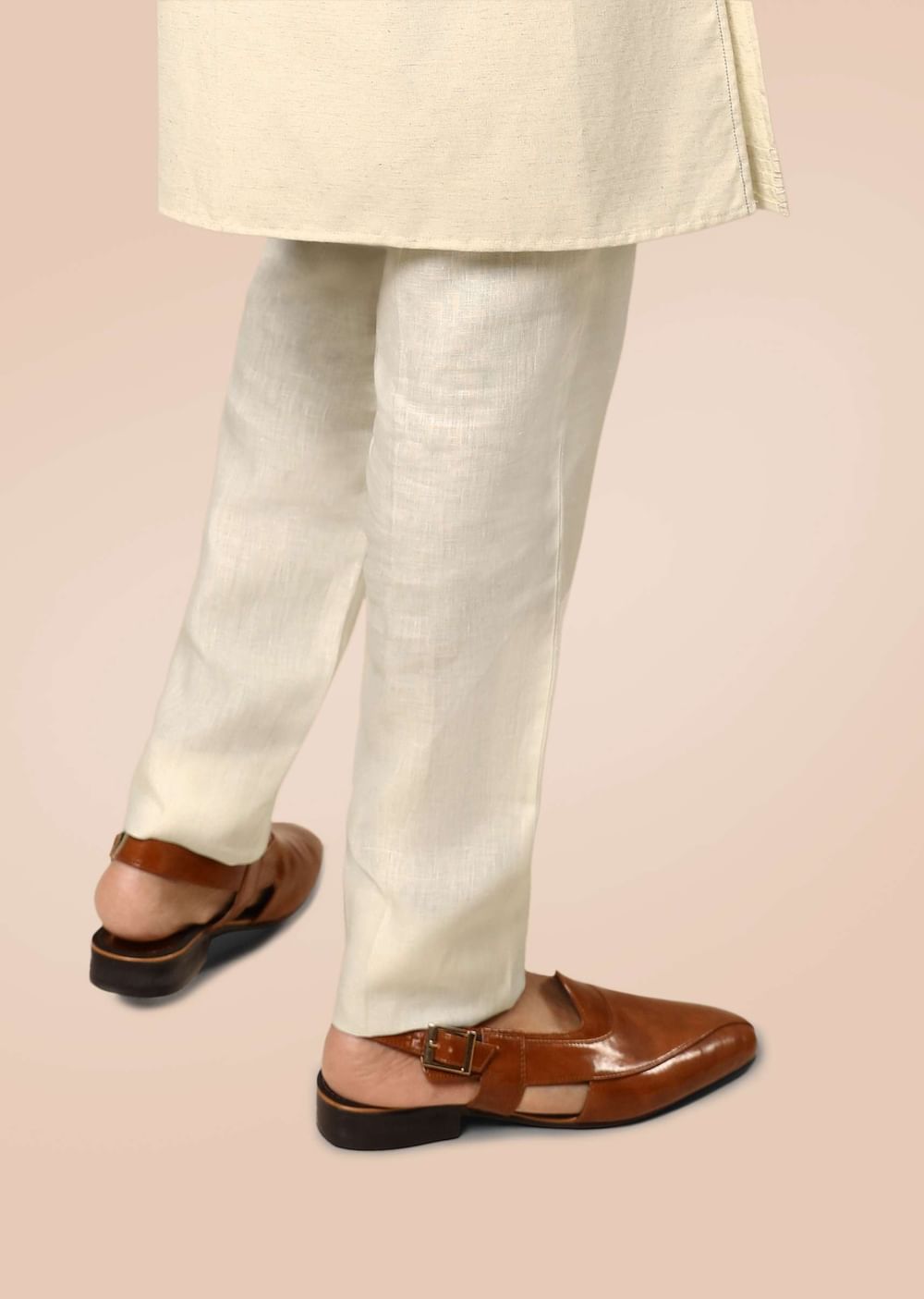 Tan Mule Flats In Leather With Straps On The Back