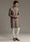Taupe Brown Silk Designer Kurta For Men With Intricate Paisley And Floral Motif Print