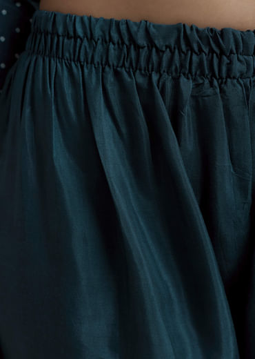 Teal Bandhani Print Silk Kurta Set with Zari Work