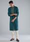 Teal Blue Kurta Set With Thread Resham And French Knot Detailing
