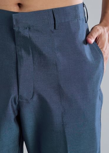 Teal Blue Silk Kurta Jacket Set With Thread Resham Zari Work