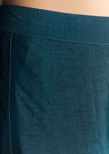 Teal Blue Silk Palazzo Suit With Moti Accents