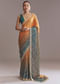 Teal Green And Orange Satin Ombre Saree With Gota Patti Border