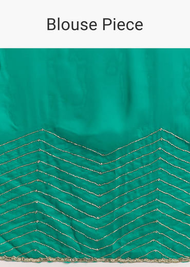 Teal Green Organza Saree With Cut Dana And Sequin Detailing