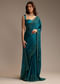 Teal Green Satin Chinon Saree with Floral Embroidery