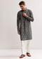 Teal Green Silk Printed Kurta For Men
