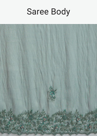 Teal Green Tissue Embroidered Saree With Heavy Hand Embroidery