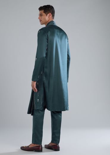 Teal Kurta Set With Hand Embroidery And Cutdana Details