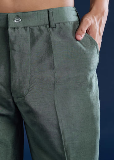 Teal Resham Embroidered Mens Kurta and Pant Set