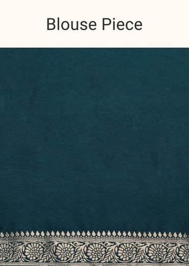 Teal Dola Silk Saree With Woven Zari Pallu And Unstitched Blouse Piece