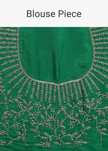 Teal Green Plain Organza Saree With Heavy Cut Dana Work