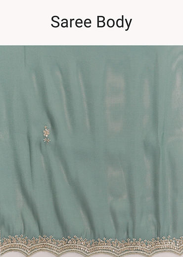 Teal Green Silk Saree With Bead And Sequin Embroidery