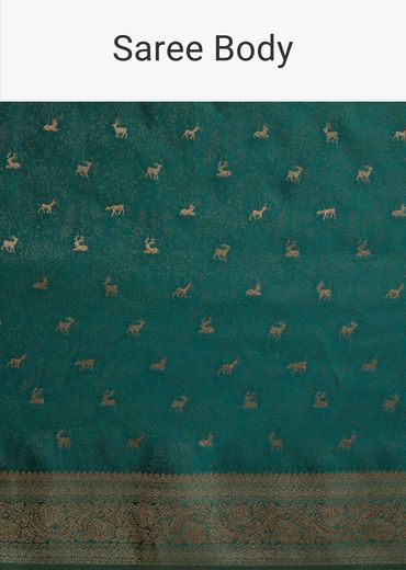 Teal Green Tissue Silk Saree With Zari Border Butti And Pallu
