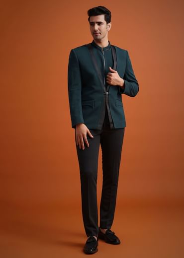 Teal Tuxedo And Trouser Set