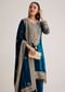 Teal Velvet Embroidered Palazzo Suit