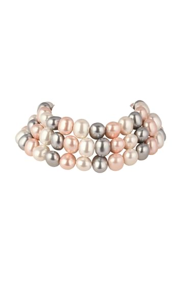 Three layered Mother Of Pearl Choker In Mix Metal