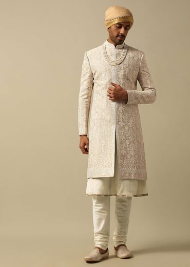 Timeless Beige Banarasi Silk Sherwani