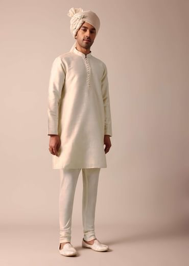 Timeless Beige Silk Sherwani Set