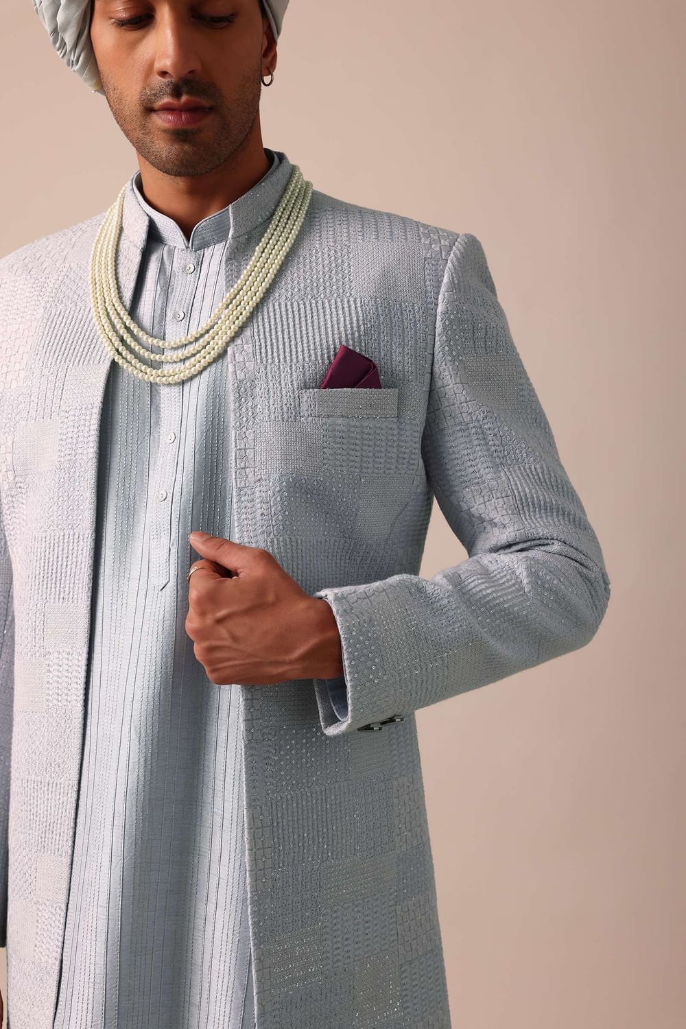 Timeless Classic Grey Silk Sherwani Ensemble