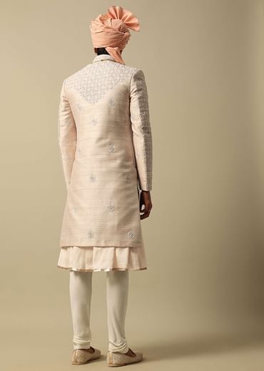 Timeless Peach Raw Silk Sherwani