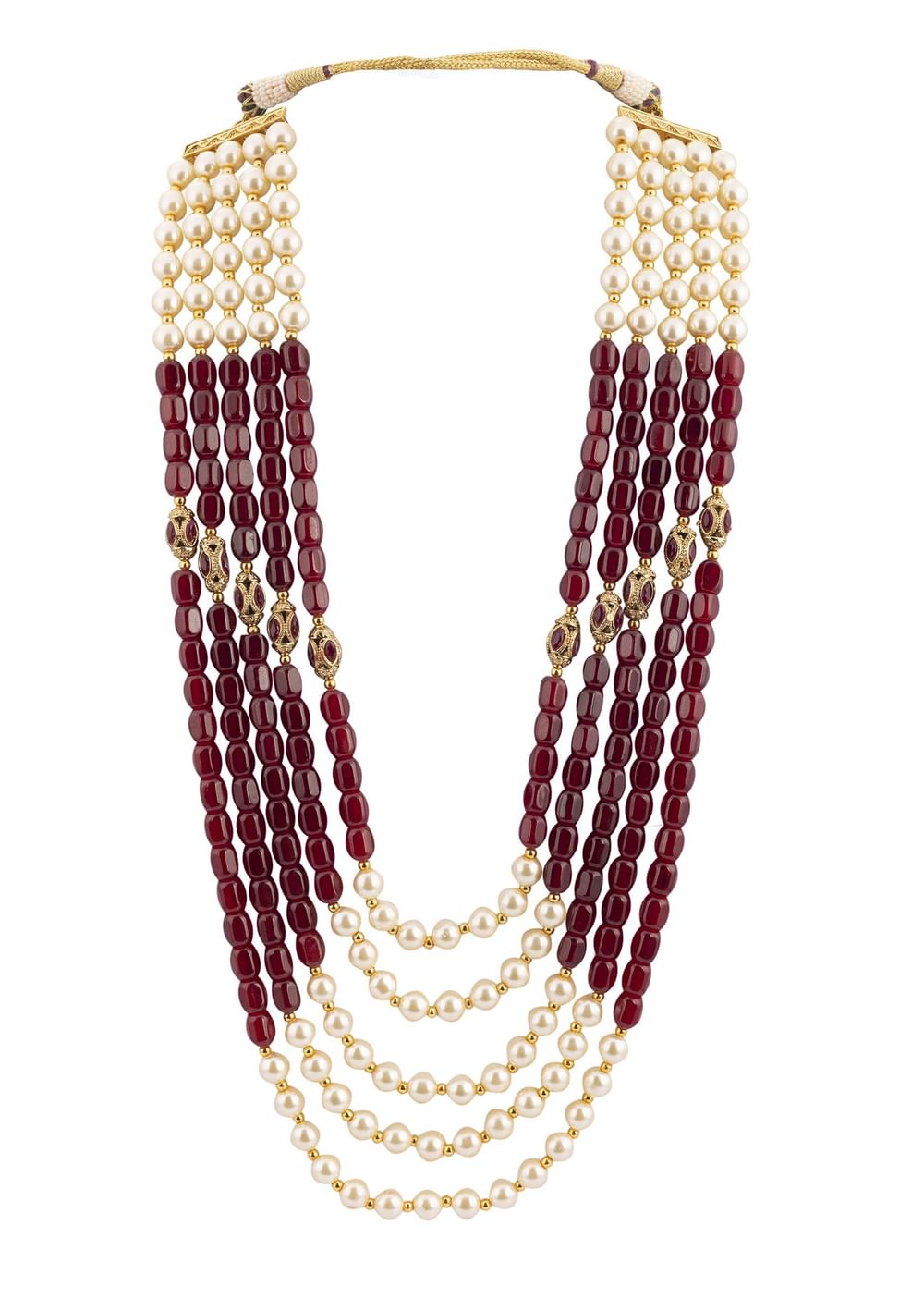 Traditional Maroon Red Beaded And Ivory Pearl Mala