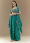 Turquoise Blue Crop Top Skirt Set with Bandhani Cape