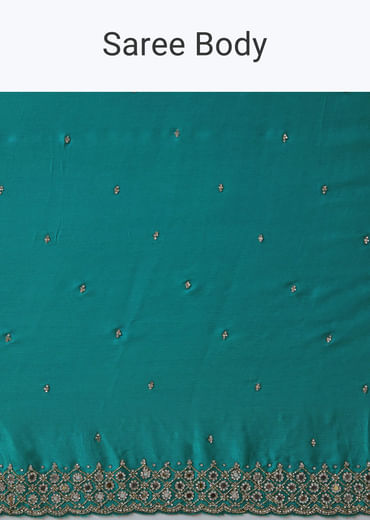 Turquoise Blue Embellished Saree with Unstitched Blouse
