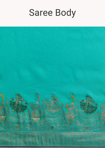 Turquoise Blue Woven Saree