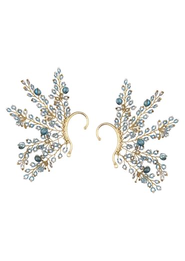 Turquoise And Gold Handcrafted Earcuff In Mix Metal