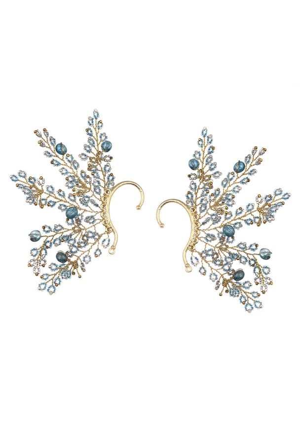 Turquoise And Gold Handcrafted Earcuff In Mix Metal Turquoise And Gold Handcrafted Earcuff In Mix Metal