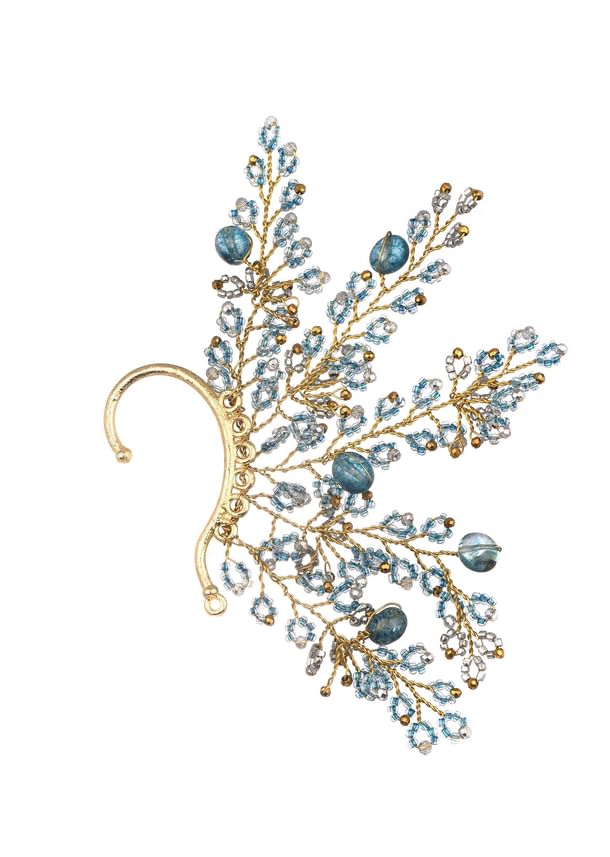 Turquoise And Gold Handcrafted Earcuff In Mix Metal Turquoise And Gold Handcrafted Earcuff In Mix Metal