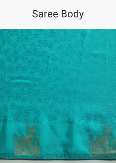 Turquoise Blue Jacquard Silk Saree With Brocade Work And Embroidery