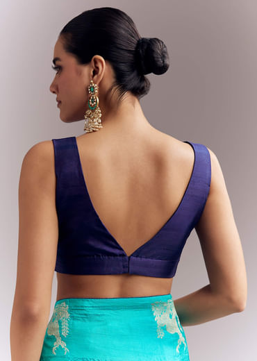 Turquoise Blue Jacquard Silk Saree With Brocade Work And Embroidery