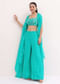 Turquoise Embroidered Croptop And Palazzo With Jacket