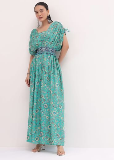 Turquoise Embroidered Jumpsuit
