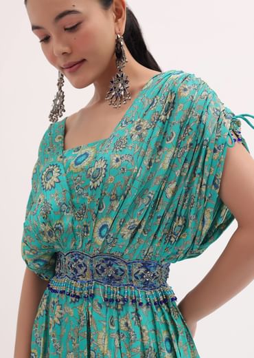 Turquoise Embroidered Jumpsuit