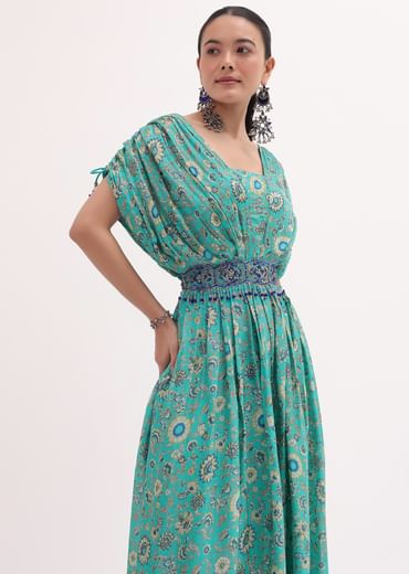 Turquoise Embroidered Jumpsuit