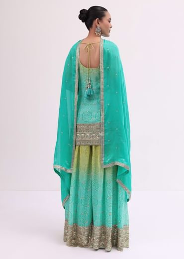 Turquoise Georgette Silk Kurta Palazzo Set
