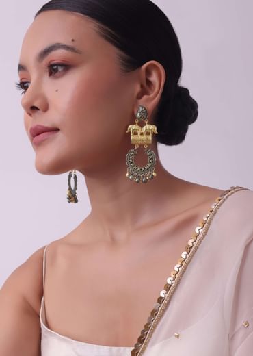 Two-Tone Silver Finish Oxidised Chandbalis In Fusion Style