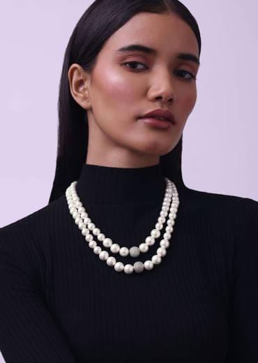 Two Layered Pearl Mala With A Zircon Bead In The Middle