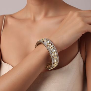 Two Tone Finish Bangle With Studded Kundan Polki