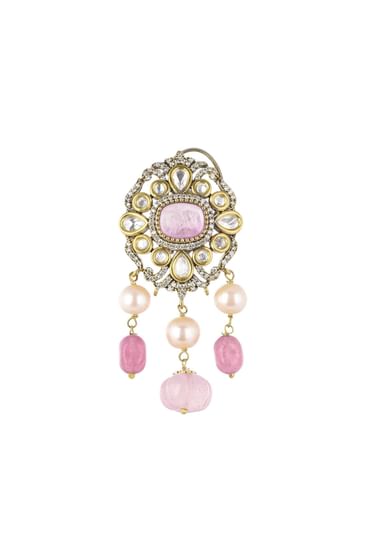 Two Tone Finish Kundan Choker Set In Mix Metal