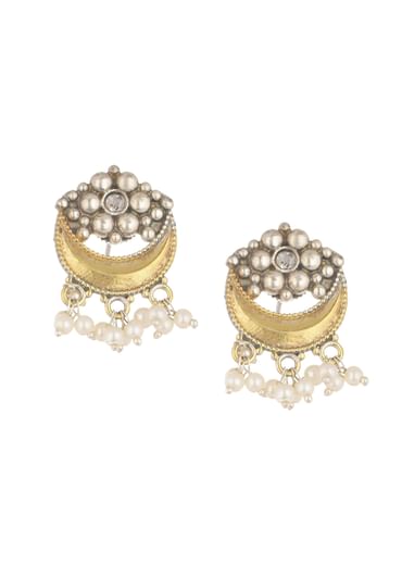 Two Tone Finish Oxidised Short Necklace And Earring Set