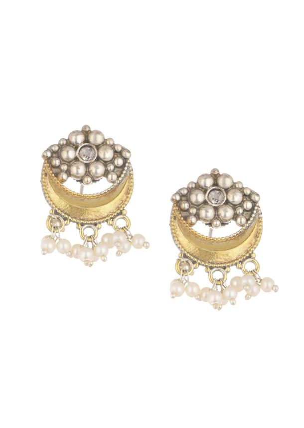 Two Tone Finish Oxidised Short Necklace And Earring Set